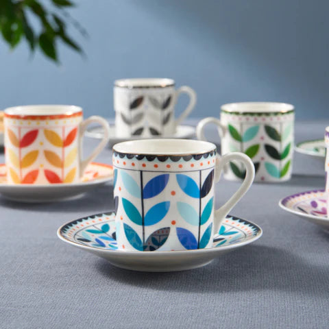 Karaca Tracy Gold 12-Piece Bone China Espresso Turkish Coffee Cup Set For 6 Persons, 80 Ml, Multicolored