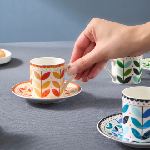 Karaca Tracy Gold 12-Piece Bone China Espresso Turkish Coffee Cup Set For 6 Persons, 80 Ml, Multicolored