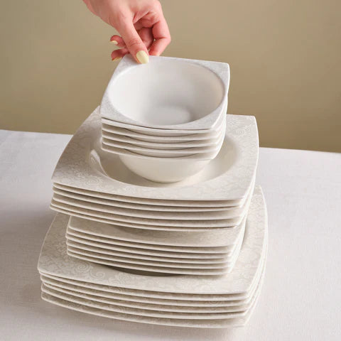 Karaca Square Bone Bridal 60-Piece Dinner Set For 12 Persons