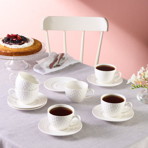 Karaca Nora Embossed Tea Cup Set for 6 People, 220 ml