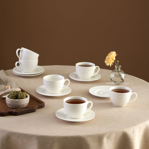 Karaca Nina Embossed Tea Cup Set for 6 People, 220 ml