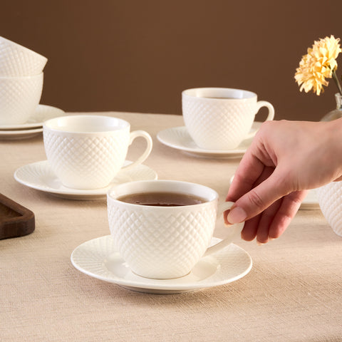 Karaca Nina Embossed Tea Cup Set for 6 People, 220 ml