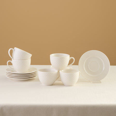 Karaca Nina Embossed Tea Cup Set for 6 People, 220 ml