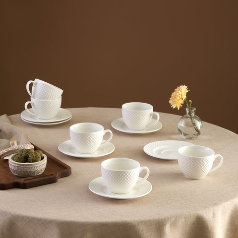 Karaca Nina Embossed Tea Cup Set for 6 People, 220 ml