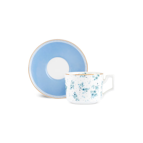 Karaca Jardin 4-Piece Bone China Tea Cup and Saucer Set for 2 People, 230 ml, Blue