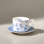 Karaca Jardin 4-Piece Bone China Tea Cup and Saucer Set for 2 People, 230 ml, Blue