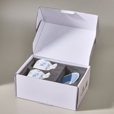 Karaca Jardin 4-Piece Bone China Tea Cup and Saucer Set for 2 People, 230 ml, Blue