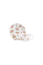Karaca Blossom 12-delige Bone China Theekop- en Schotelset voor 6 Personen, 220 ml, Rood