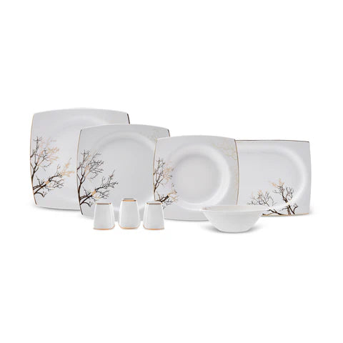 Karaca Square Bone China Autumn 53-Piece Dinner Set for 12 People, White Multi