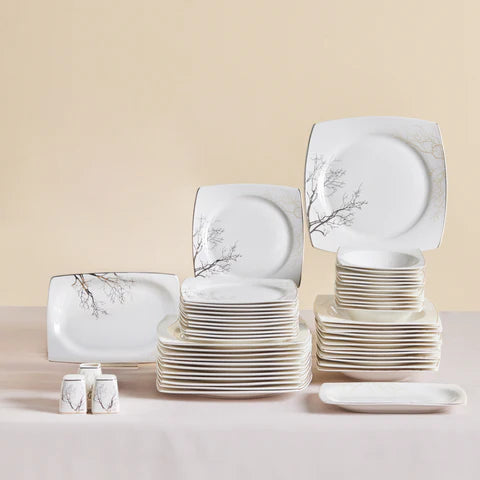 Karaca Square Bone China Autumn 53-Delig Servies voor 12 Personen, Wit Multicolor