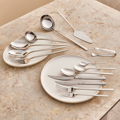 Karaca Nil 91-Piece Stainless Steel Cutlery Set with Serving Set, Silver