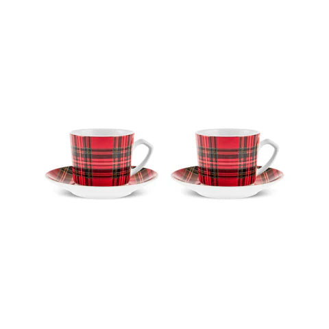Karaca Ekose V2 4-Piece Bone China Espresso Turkish Coffee Cup Set For 2 Persons, 80 Ml, Red