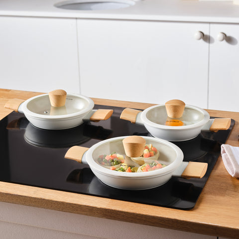 Karaca Swiss Crystal Almond Cream, 6-delige Ondiepe Braadpan Set, Inductie