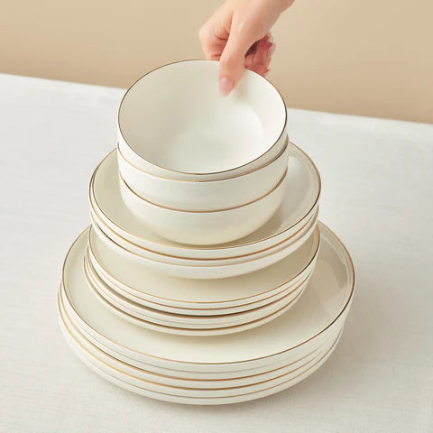 Karaca Stream Bone Meridian Serviesset, 24-delig, voor 6 Personen, Goud