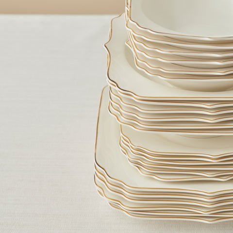 Karaca Stream Bone Vintage 24-Piece Dinner Set for 6 People, Gold