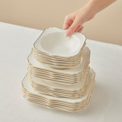 Karaca Stream Bone Vintage 24-Piece Dinner Set for 6 People, Gold