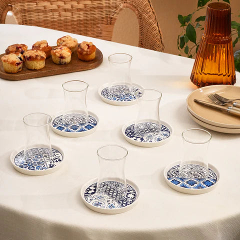 Karaca Portela 12-delige Turkse Theeset van Bone China voor 6 Personen, 170 ml, Meerkleurig