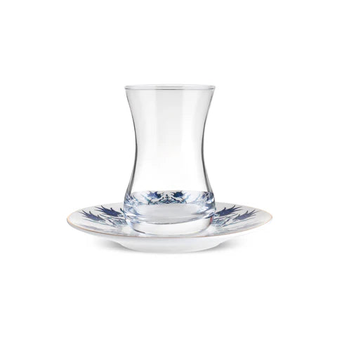 Karaca Iznik 12-delige Turkse Theeset van Bone China voor 6 Personen, 130 ml, Blauw