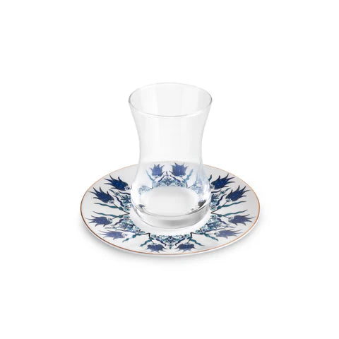 Karaca Iznik 12-delige Turkse Theeset van Bone China voor 6 Personen, 130 ml, Blauw