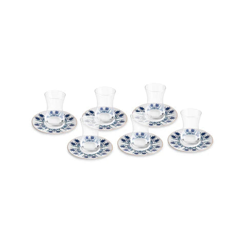 Karaca Iznik 12-delige Turkse Theeset van Bone China voor 6 Personen, 130 ml, Blauw