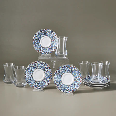 Karaca Emirgan 12-delige Turkse Theeset van Bone China voor 6 Personen, 130 ml, Meerkleurig