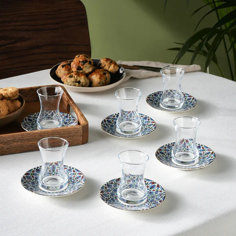 Karaca Emirgan 12-delige Turkse Theeset van Bone China voor 6 Personen, 130 ml, Meerkleurig