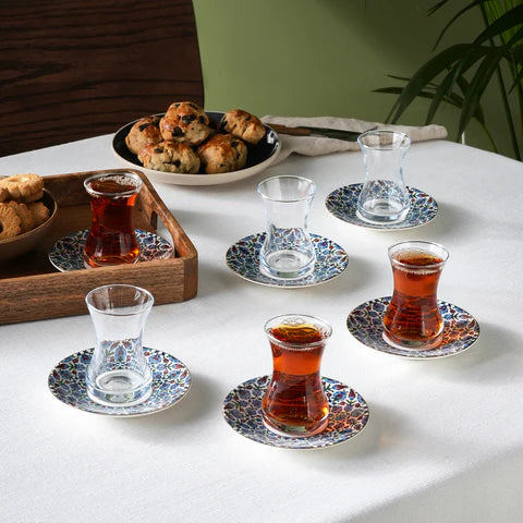 Karaca Emirgan 12-delige Turkse Theeset van Bone China voor 6 Personen, 130 ml, Meerkleurig