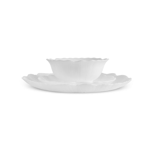 Karaca White Flower 18-Piece Opal Glass Dinnerware Set for 6 People