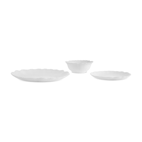 Karaca White Flower 18-Piece Opal Glass Dinnerware Set for 6 People