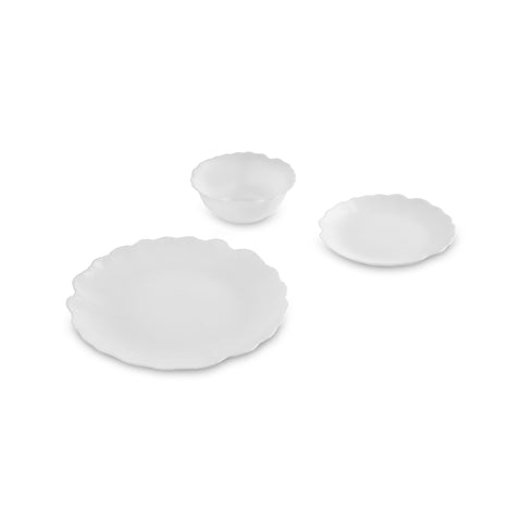 Karaca White Flower 18-Piece Opal Glass Dinnerware Set for 6 People