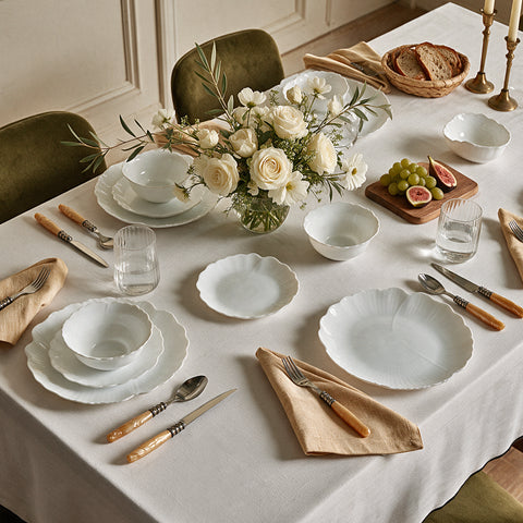Karaca White Flower 18-Piece Opal Glass Dinnerware Set for 6 People