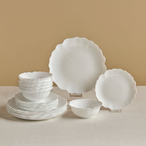 Karaca White Flower 18-Piece Opal Glass Dinnerware Set for 6 People