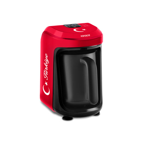 Karaca Hatır Hüps Türkiye – Turkish Coffee Machine with Milk Function, 5 Cups, with National Anthem, Flag Red