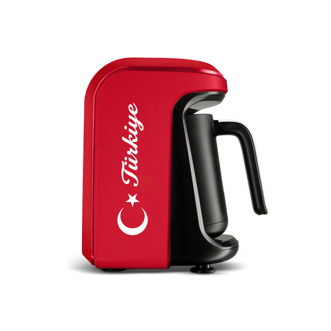 Karaca Hatır Hüps Türkiye – Turkish Coffee Machine with Milk Function, 5 Cups, with National Anthem, Flag Red