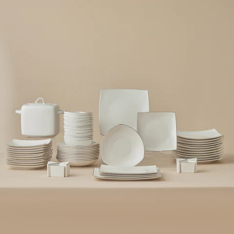 Karaca Square Bone Lucia 60-Piece Dinner Set For 12 Persons – Gold