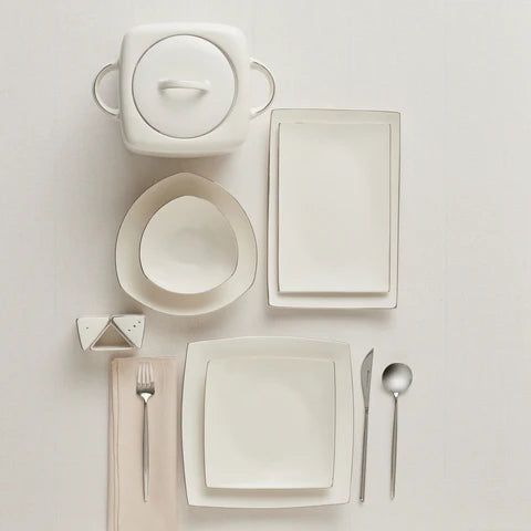 Karaca Square Bone Lucia 60-Piece Dinner Set For 12 Persons – Gold