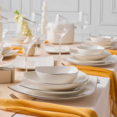 Karaca Square Bone Lucia 60-Piece Dinner Set For 12 Persons – Gold