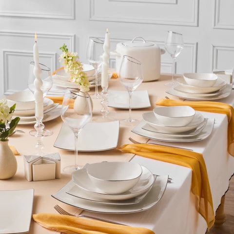 Karaca Square Bone Lucia 60-Piece Dinner Set For 12 Persons – Gold