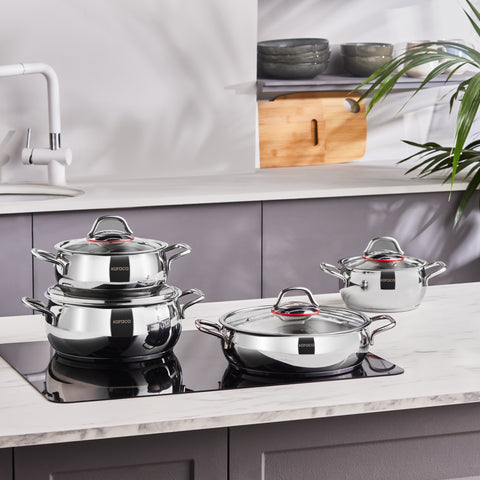 Karaca Emirgan - 8-delige set stalen pannen