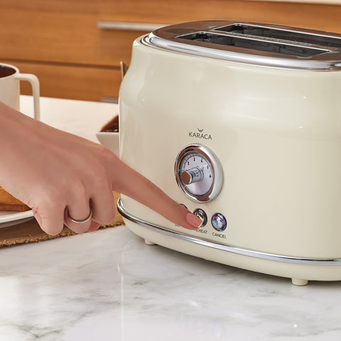 Karaca Retro Broodrooster met Capaciteit voor 2 Sneden – Crème