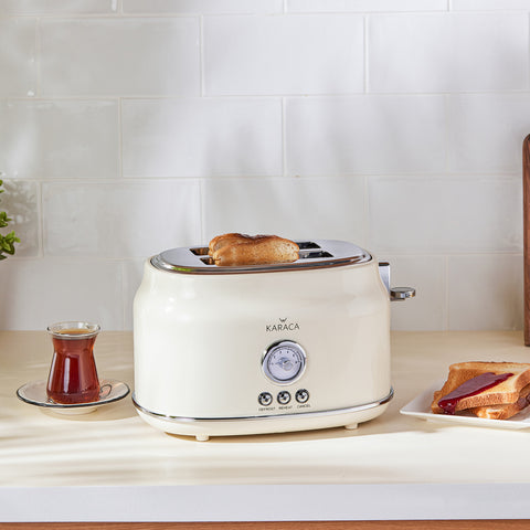 Karaca Retro Broodrooster met Capaciteit voor 2 Sneden – Crème