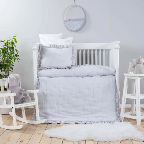 Karaca Home Royale Grijs 100% Katoenen Mousseline Geborduurd Hoesje Baby Dekbed Set