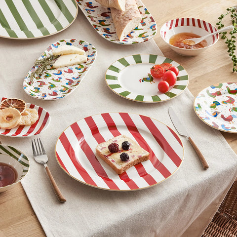 Karaca serveerbord, rood gestreept 27 cm