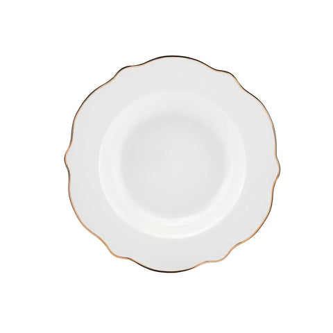 Karaca Daisy, 27-delig porseleinen servies voor 6 personen met golfvormige diepe kom, goud