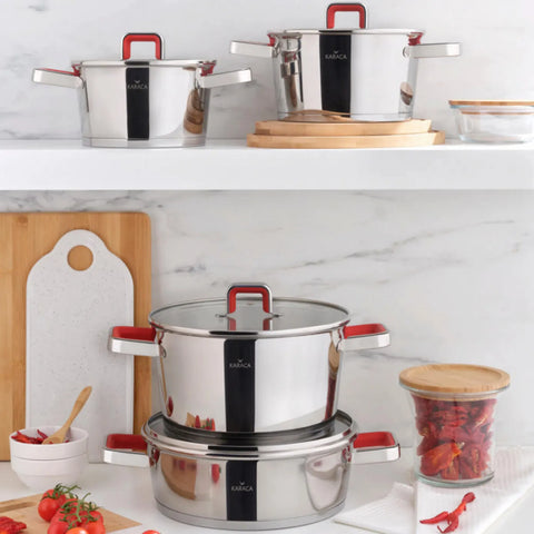 Karaca Merlot - 8-delige set stalen pannen