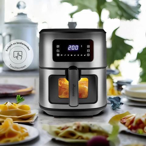 Karaca Multifry Inox, XXL Airfryer, 6,5 Liter, Met Digitaal Scherm En Glazen Kijkvenster