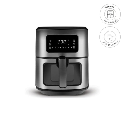 Karaca Multifry Inox, XXL Airfryer, 6,5 Liter, Met Digitaal Scherm En Glazen Kijkvenster