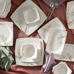 Karaca Autumn Fine Cream 60 Piece Porcelain Dinnerware Set Square for 12 Person