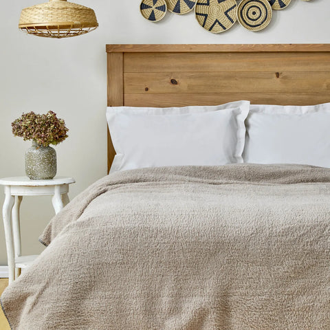 Karaca Home Faye Eenpersoons Sherpa Deken, Beige 