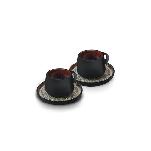 KARACA BLACK GALACTIC REACTIVE TEACUP & SAUCER SET OF 2